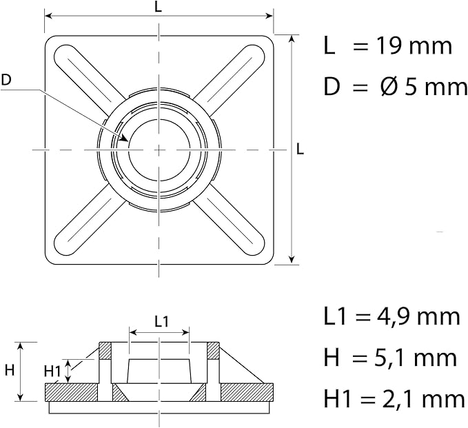 Klebesockel 19x19 mm - AGRACOM