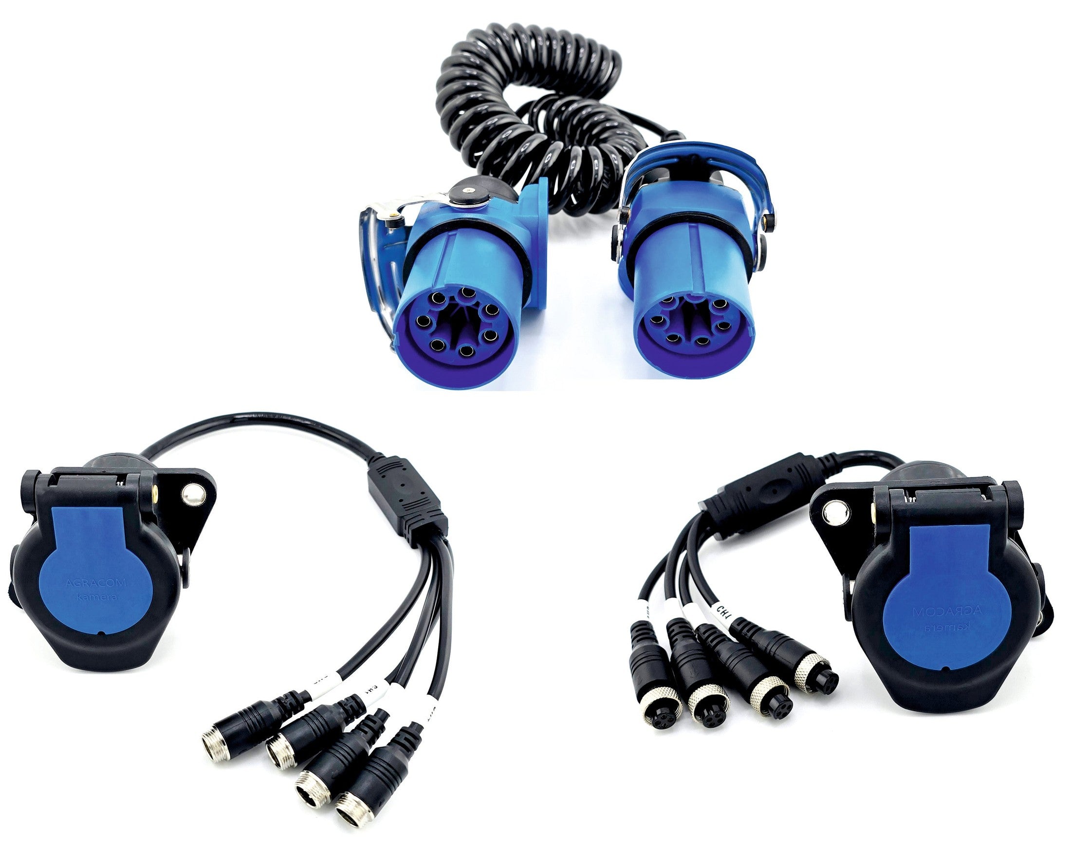 AgraConnect Blue - Spiralkabel und 2x Kamera Steckdose 4-Kanal